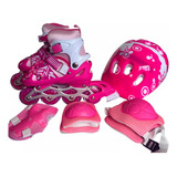 Patins Roller Kit Proteção Criança Ajustavel 31-34 Roda Led