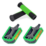 Pedal Rosca Fina Bicicleta Aro 20 24 26 + Manopla Borracha Cor Preto Com Verde