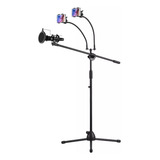 Pedestal De Microfone Jss Com Suporte Para Celular Ajustável
