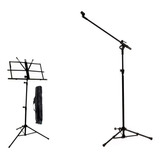Pedestal De Microfone Smmax C/ Cachimbo + Estante Partitura