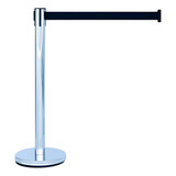 Pedestal Separador De Fila Cromado Com Fita Retrátil Preta