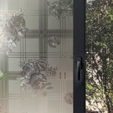 Pelicula Adesivo Eletrostatica 3d Vidro Flores E Quadrados Cor Jateado Transparente