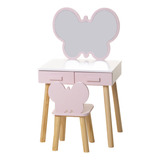 Penteadeira Infantil Borboleta Com 1 Cadeira Cor Rosa E Branco