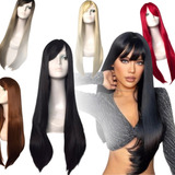 Peruca 100% Orgânica Longa 80cm Corte Efeito V Linda Super Natural Idêntico Ao Cabelo Humano + Touca Wig Cap