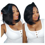 Peruca Curta De Cabelo Orgânico Liso Lace Wig Long Bob