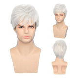 Peruca Curta Masculina Branca Cabelo Liso Humano Sintética Tamanho Da Base Curto Tonalidade Branco