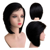 Peruca Front Lace Long Bob Preto Cabelo Idêntico Ao Humano