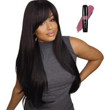 Peruca Lace Wig Natural Fibra Premium Americana Modelo Tina Tamanho Da Base Regulavel Tonalidade Preto #1b