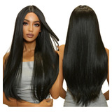 Peruca Longa Lisa Sem Franja Idêntico Cabelo Humano Orgânica