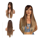 Peruca Wig Lace Fibra Futura Liso Franja Ombre Mel Tt4