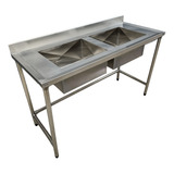 Pia Inox Industrial 200x60 Com 2 Cubas Inox Sem Prateleira