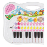 Piano Musical Infantil Animais Rosa Gravador Braskit Cor Branca