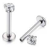 Piercing De Titânio Pedrinha De Luz Orelha Medusa Flat 2mm Cor Prateado