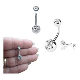 Piercing De Umbigo 316 L Aço Cirúrgico Anti Alergico Strass 1 Jóia Cor Prata Cristal