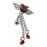 Piercing De Umbigo Invertido Zirconia Coração Prata Vermelho