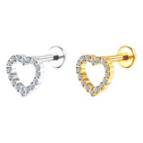 Piercing Orelha Titânio Coração Cravejado Reto Labret 