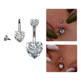 Piercing Titânio Umbigo Coração Pedra Branca Haste 10mm