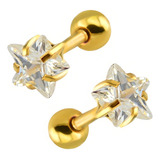 Piercing Tragus Cartilagem Dourado B. Ouro Pedra Estrela 4mm