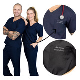 Pijama Cirúrgico Feminino Masculino Bordado Gratis Scrubs