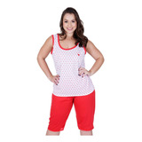 Pijama De Calor Camiseta Com Calça Curta Bermudão Pescador Feminino Idoso Confortável