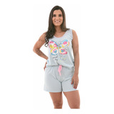 Pijama Feminino Baby Doll Pijama 100% Algodão Camiseta