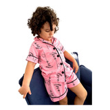 Pijama Infantil Menina Americano Criança Short Botões Verão