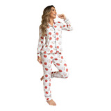 Pijama Longo Americano Com Botao Feminino - Inverno - Oferta