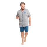 Pijama Masculino Curto Verão Aberto C/ Botão Tamanho Grande 