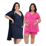 Pijama Plus Size E Camisola Com Robe Maternidade 0126 017