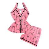 Pijama Short Doll Americano Estampado Blogueira Botões Malha