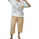 Pijama Sonhart 100% Algodão Camiseta Mc Calça Corsário Creme