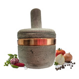 Pilão Socador De Alho Pedra Sabão G Com Cobre E Tampa