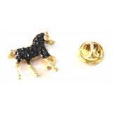 Pin Botton Broche Cavalo Negro Lindo Folheado A Ouro.