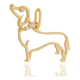 Pingente Cachorro Salsicha Dachshund Zircônias Ouro 18k Cor Amarelo