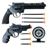 Pistola Revolver 38 De Brinquedo Pressão Atira Dardos