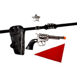 Pistola Xerife Cromado Com Coldre Distintivo Lenço Vermelho