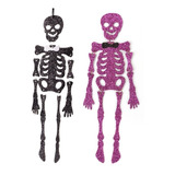Placa Decorativa Esqueleto Com Glitter Halloween 50cm