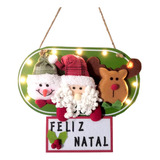 Placa Feliz Natal C/ Papai Noel/boneco/rena + 9 Leds A Pilha