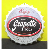 Placa Forma Tampinha Refri Grapette 26x26cm Decoração Rara