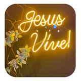Placa Jesus Vive Neon Led Frase Motivacional Seja Luz Igreja