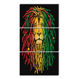 Placa Quadro Painel Decoração Leão Reggae - 3 Peças - 120 Cm