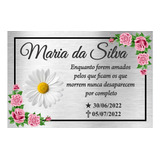 Placa Túmulo Homenagem Prata Formato 25x10cm Foto Colorida