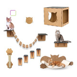 Playground Com Escadas E Rampas Para Gatos Parquinho Circuito Suspenso Para Gato 9 Peças Rede Nicho Degrau Mdf Cor Cru Boxfan