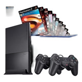 Playstation 2 Slim, 2 Controles, 10 Jogos, Memory Card