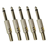 Plug P10 Conector Mono Cromado C/ Mola 5 Unidades