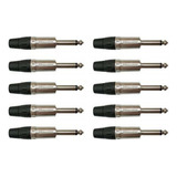 Plug P10 Mono 6,3mm 1/4 Nickel Plt Ts L Wc 1112 Pack C/10 Un Cor Preto