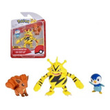 Pokémon 3 Bonecos Figuras Piplup Electabuzz Vulpix Sunny 