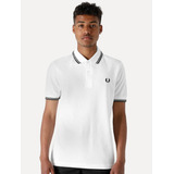 Polo Fred Perry Piquet Regular Black Twin Tipped Branca