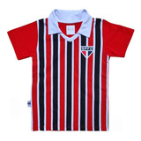 Polo Infantil São Paulo Camiseta Listrada Retrô Oficial