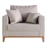Poltrona Beny 80x80 Pés E Base Em Madeira Linho Bege Luxo-